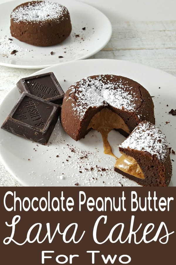a graphic of Chocolate Peanut Butter Lava Cakes Recipe for Two