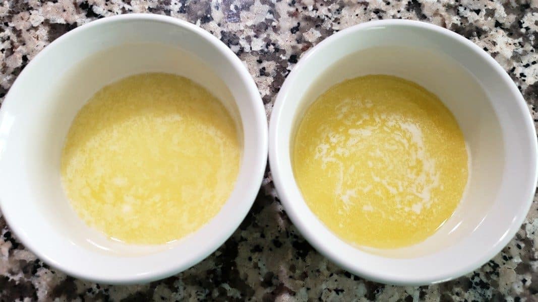 melted butter in two ramekins