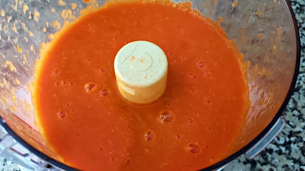 tomato soup pureed in a food processor or blender.