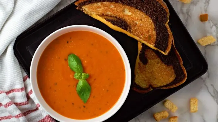 Homemade Garden Fresh Tomato Soup and grilled cheese sandwich
