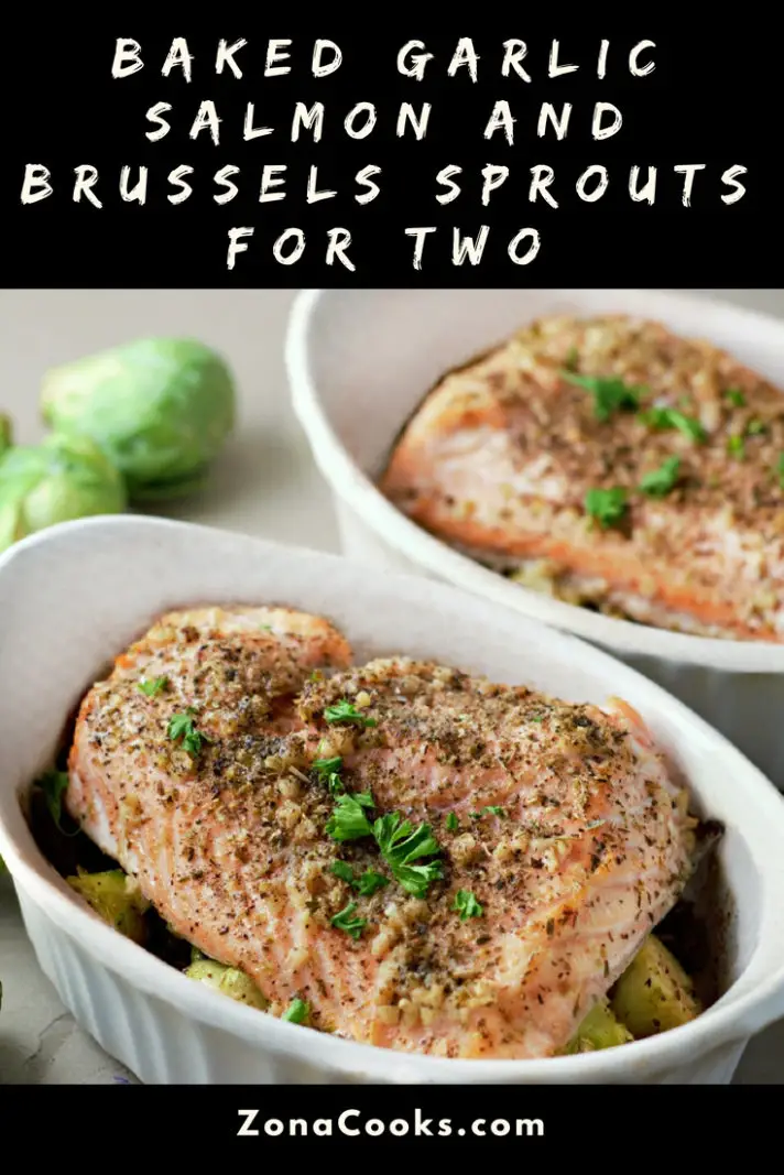Baked Garlic Salmon and Brussels Sprouts Recipe for Two