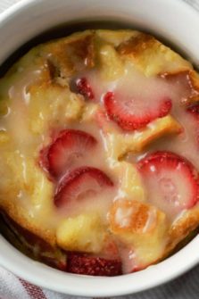 Strawberries and Cream Bread Pudding in a casserole dish.