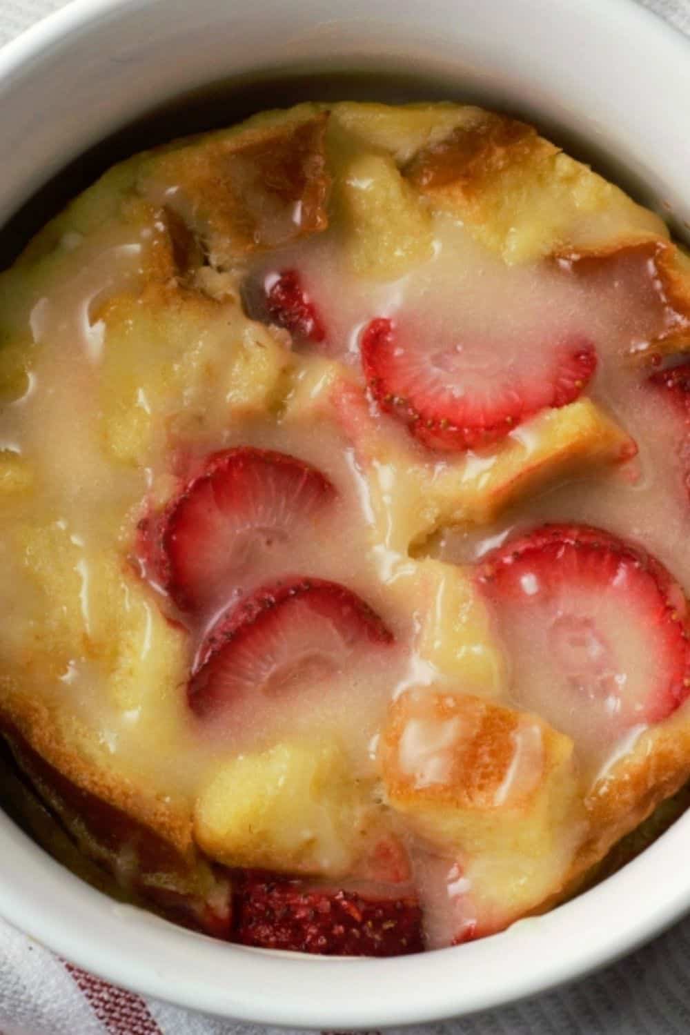 Strawberries and Cream Bread Pudding in a casserole dish.