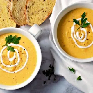 Butternut Squash Soup in two bowls.