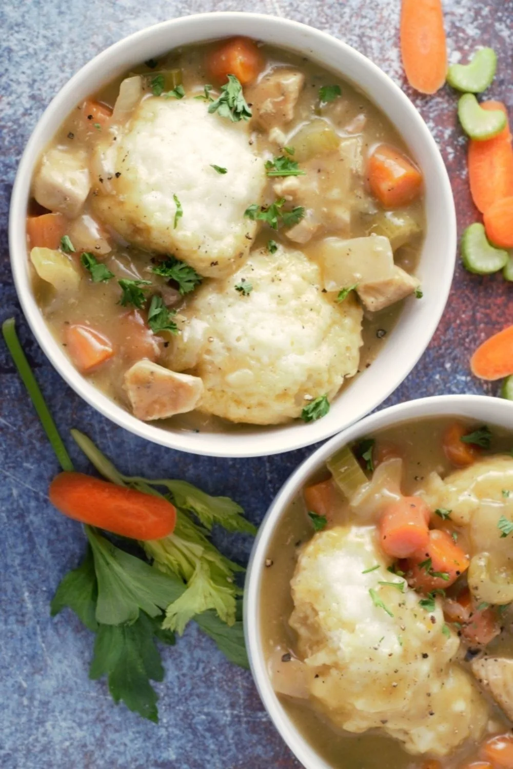 Chicken and Dumplings in two bowls.