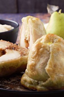 Puff Pastry Cinnamon Baked Pears on a plate.