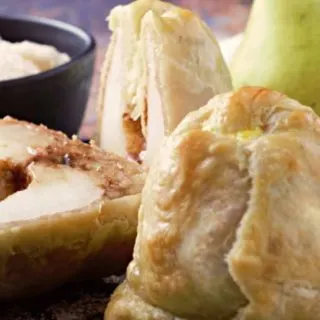 Puff Pastry Cinnamon Baked Pears on a plate.