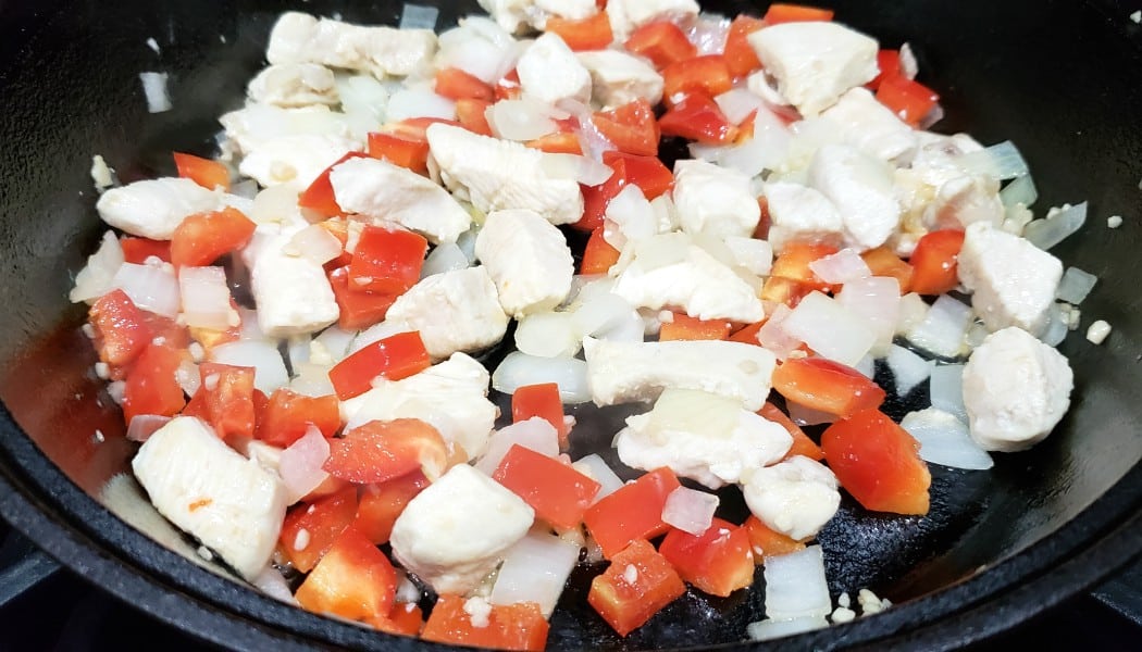 red pepper added to the skillet