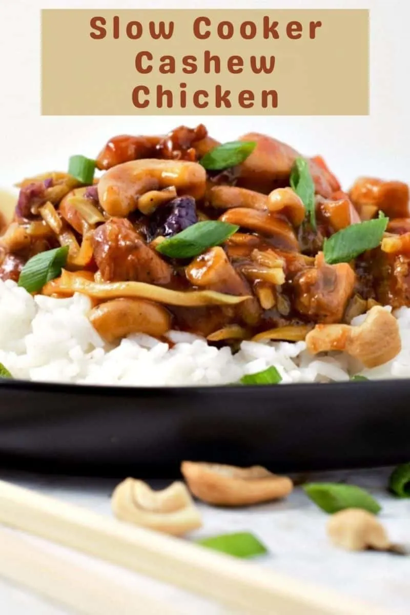 a graphic of Easy Crockpot Cashew Chicken.