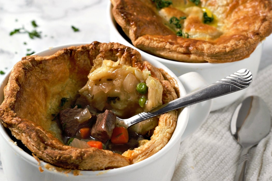 Individual Beef Pot Pies in two bowls