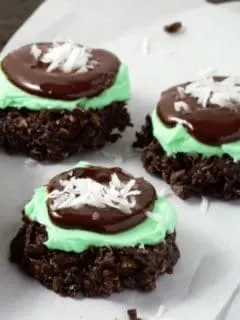 Mint Chocolate No-bake Cookies on parchment paper.