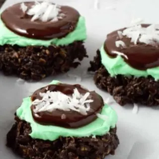 Mint Chocolate No-bake Cookies on parchment paper.