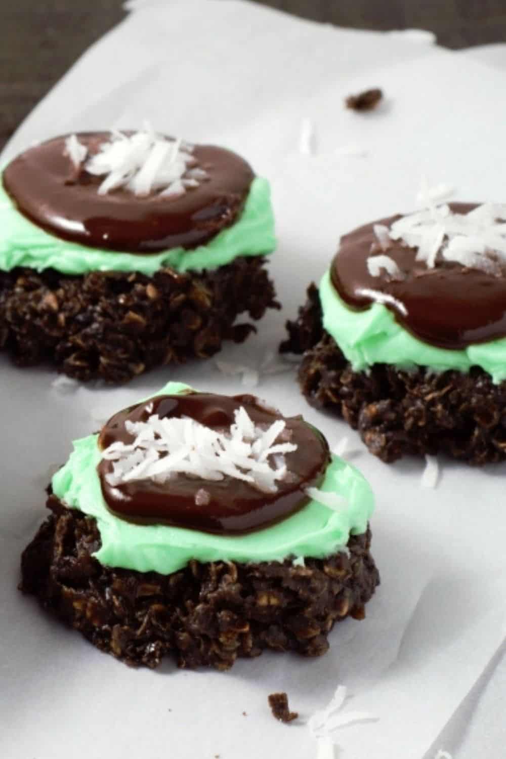 Mint Chocolate No-bake Cookies on parchment paper.