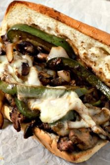 Ribeye Philly Cheesesteak Sandwich on parchment paper.