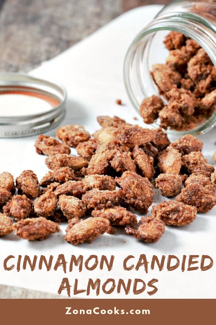 a graphic of Small Batch Candied Cinnamon Almonds Recipe for Two.