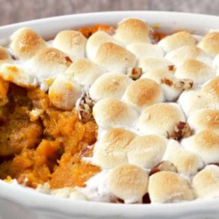 Mini Sweet Potato Casserole in a baking dish.