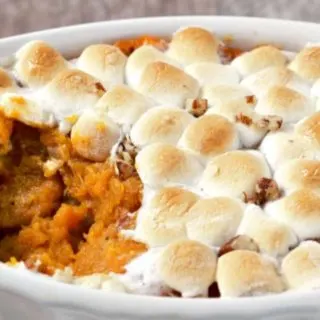 Mini Sweet Potato Casserole in a baking dish.