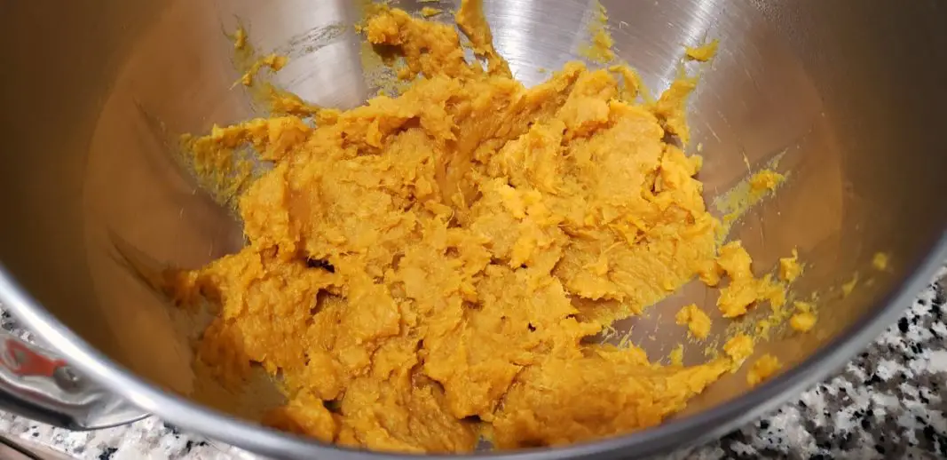 sweet potato mixture mashed in a bowl.