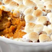 Mini Sweet Potato Casserole in a baking dish.