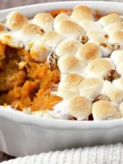 Mini Sweet Potato Casserole in a baking dish.