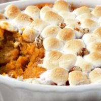 Mini Sweet Potato Casserole in a baking dish.