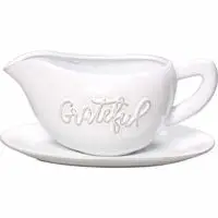 Precious Moments Bountiful Blessings 1790097 Greatful 12 oz Ceramic Gravy Boat with Saucer,White, 7.5-inches