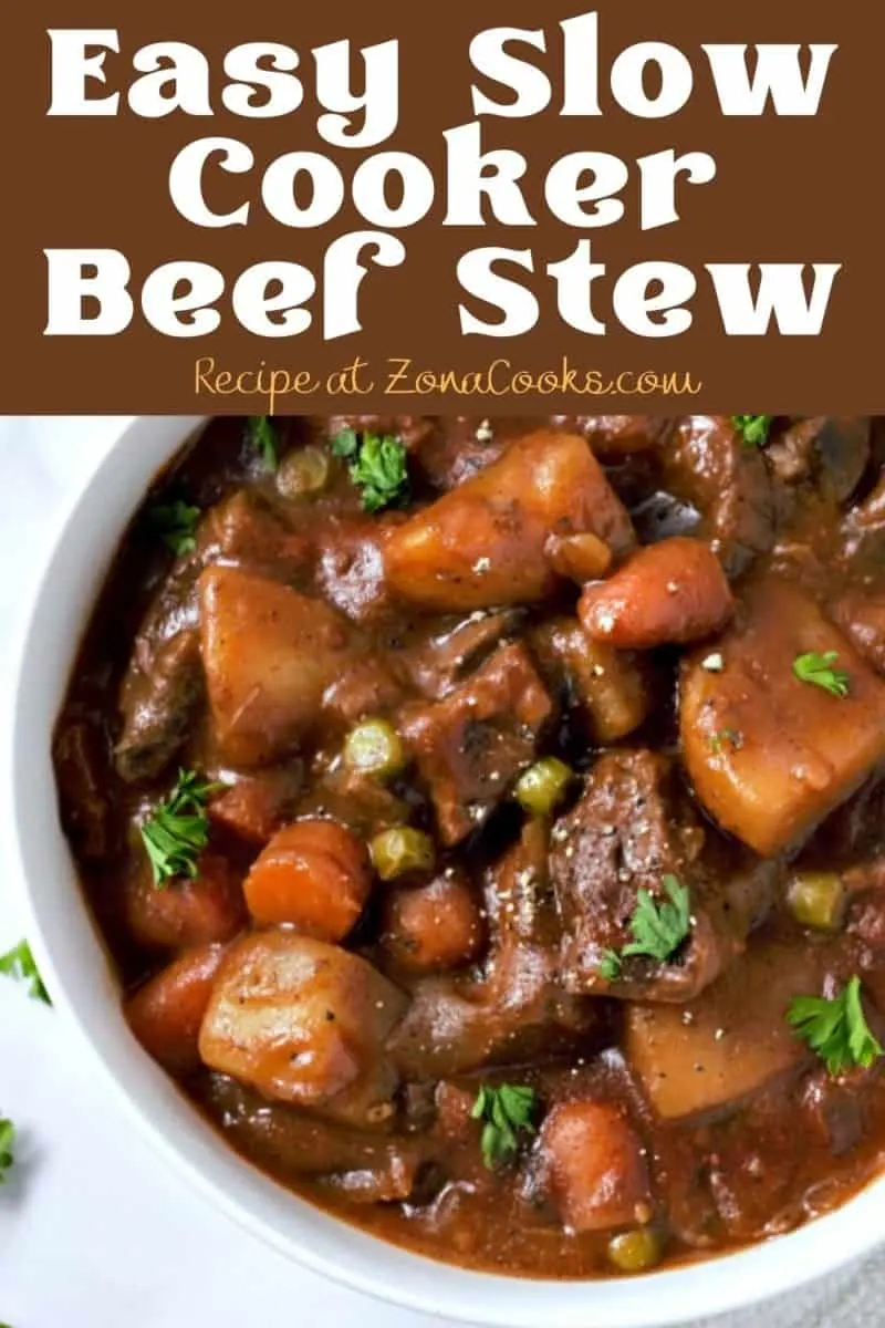 a bowl filled with Crockpot Beef Stew.