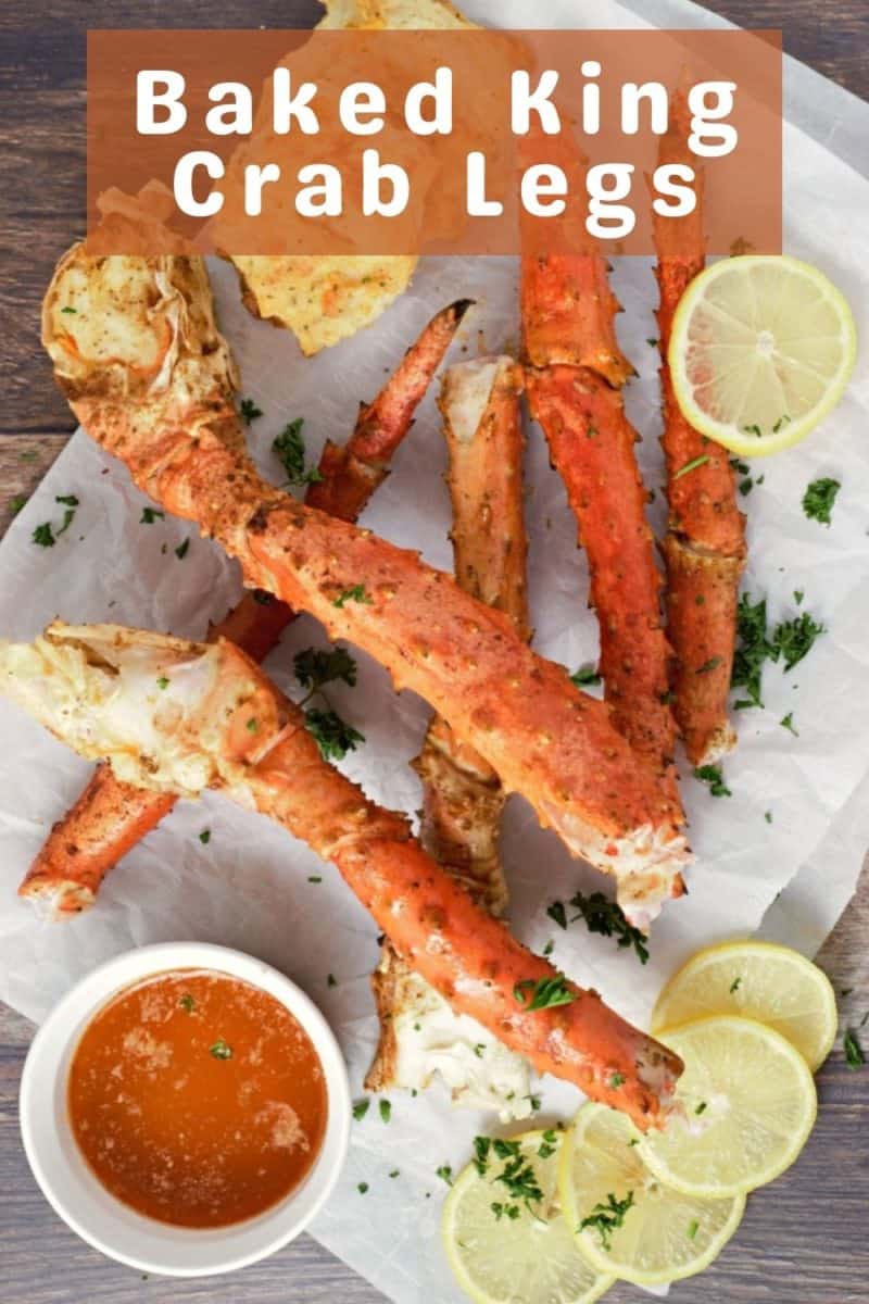 Baked Crab Legs on a baking sheet.