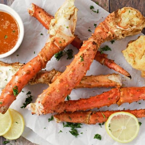Easy Baked Crab Legs with garlic butter dipping sauce