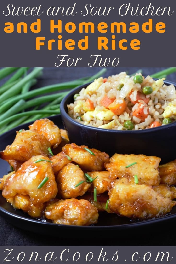 a graphic of Baked Sweet and Sour Chicken with Homemade Fried Rice for Two