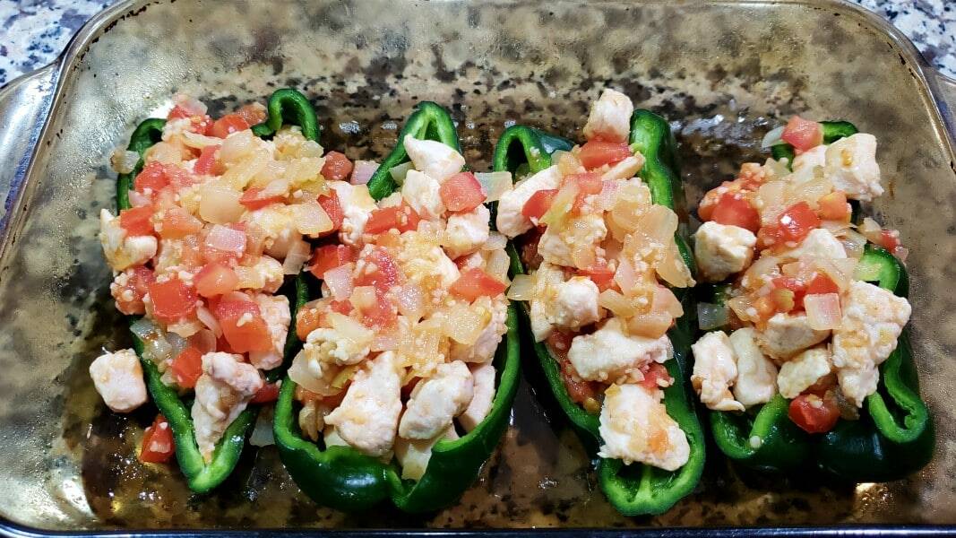 poblano peppers stuffed with chicken mixture