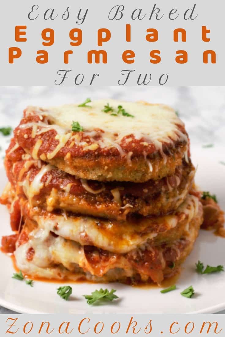 a graphic of stacked Eggplant Parmesan for Two on a plate