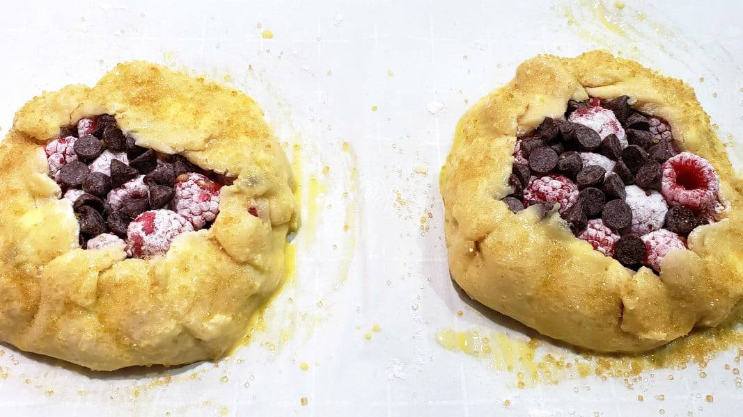 egg wash and turbinado sugar added to pie dough baskets