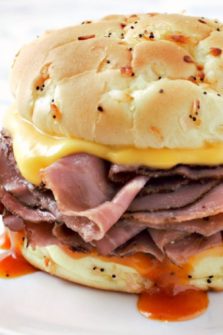 a Beef and Cheddar sandwich on a plate.