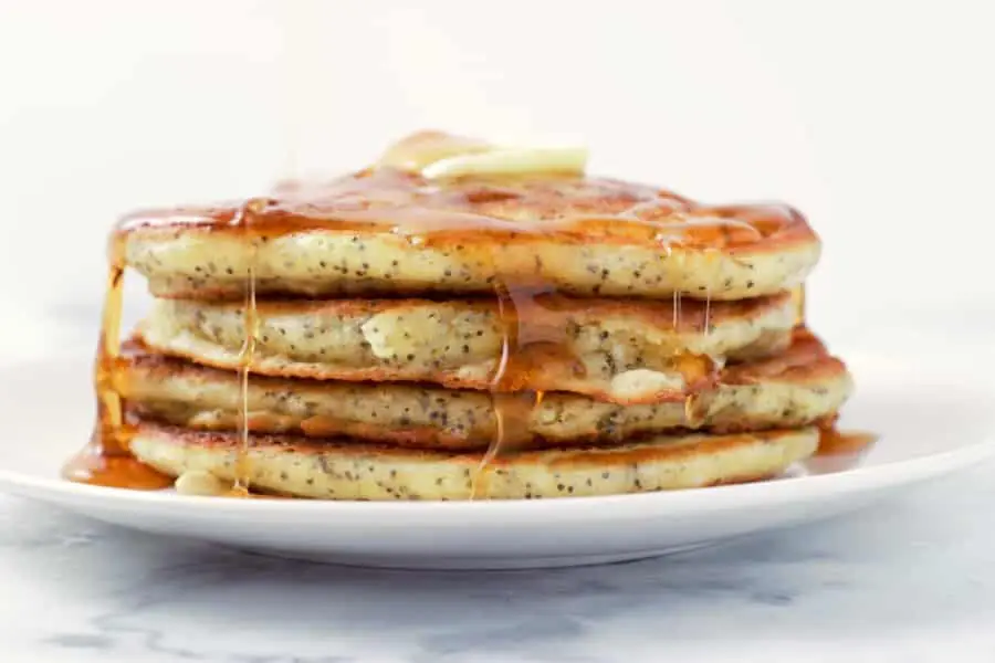 a stack of 4 medium Lemon Poppyseed Pancakes