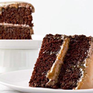 two slices of salted caramel chocolate cake