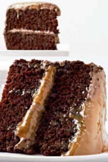 Salted Caramel Chocolate Cake on two plates.