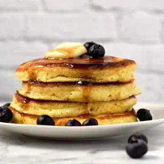 a stack of 4 homemade fluffy pancakes