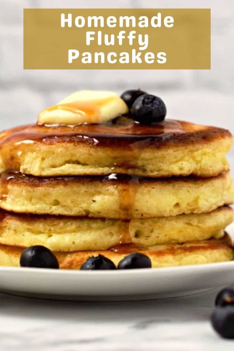 4 Fluffy Pancakes on a plate.