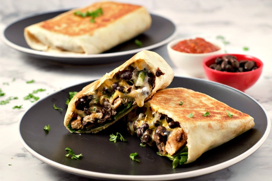 Chicken and Black Bean quesadillas on plates.
