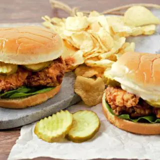 Easy Crispy Fried Chicken Sandwiches and chips