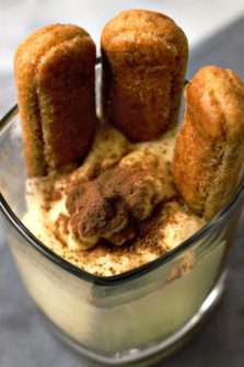 Mini Tiramisu in a whiskey glass.