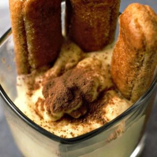 Mini Tiramisu in a whiskey glass.