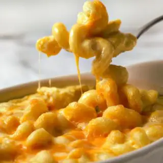 Baked Macaroni and Cheese in a baking dish.