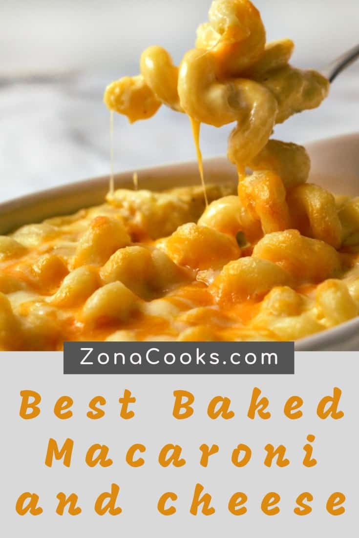 a graphic of Best Baked Macaroni and Cheese for two