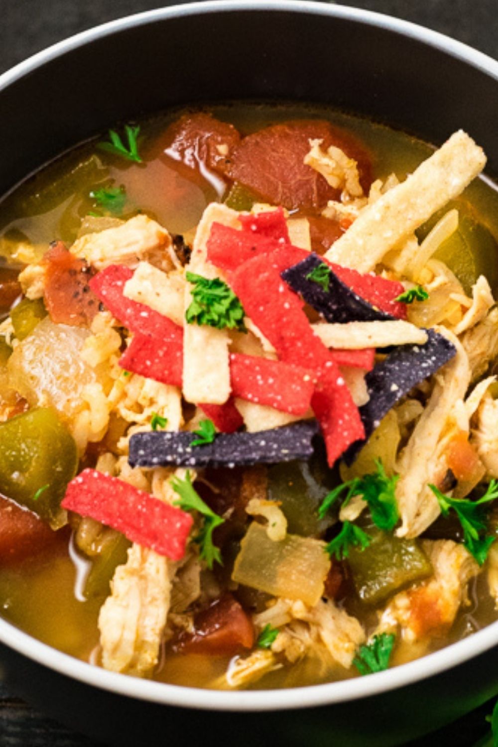 Chicken Fajita Soup in a bowl.