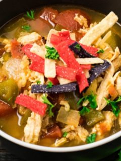 Chicken Fajita Soup in a bowl.