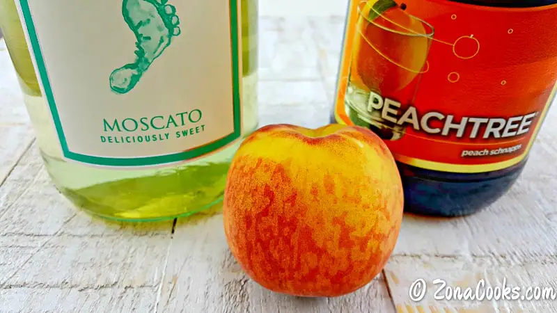Moscato, Peachtree schnapps, and a peach.
