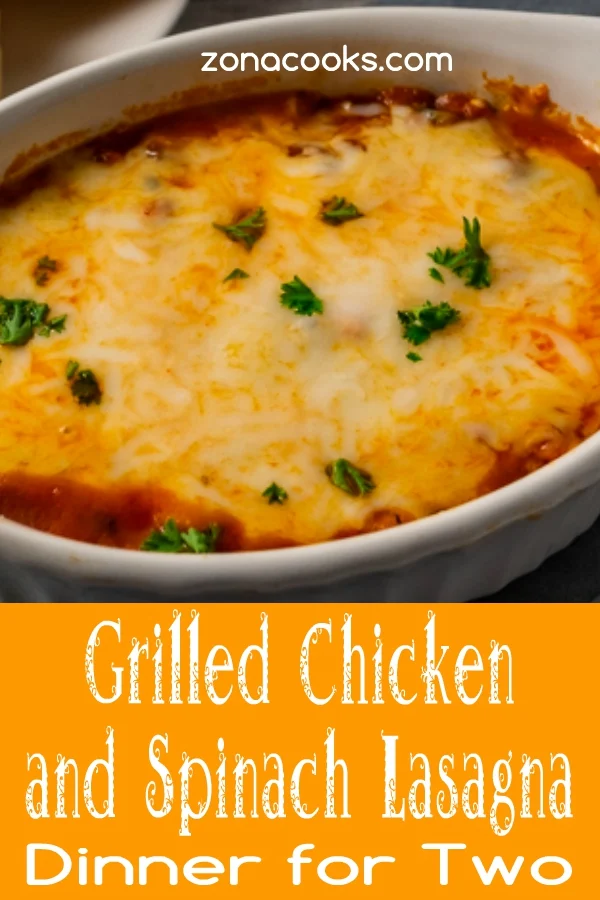 chicken spinach lasagna in a baking dish.
