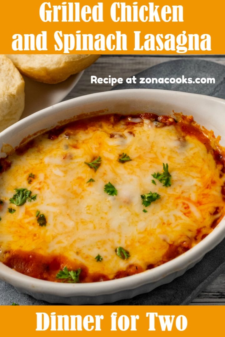 chicken spinach lasagna in a baking dish.